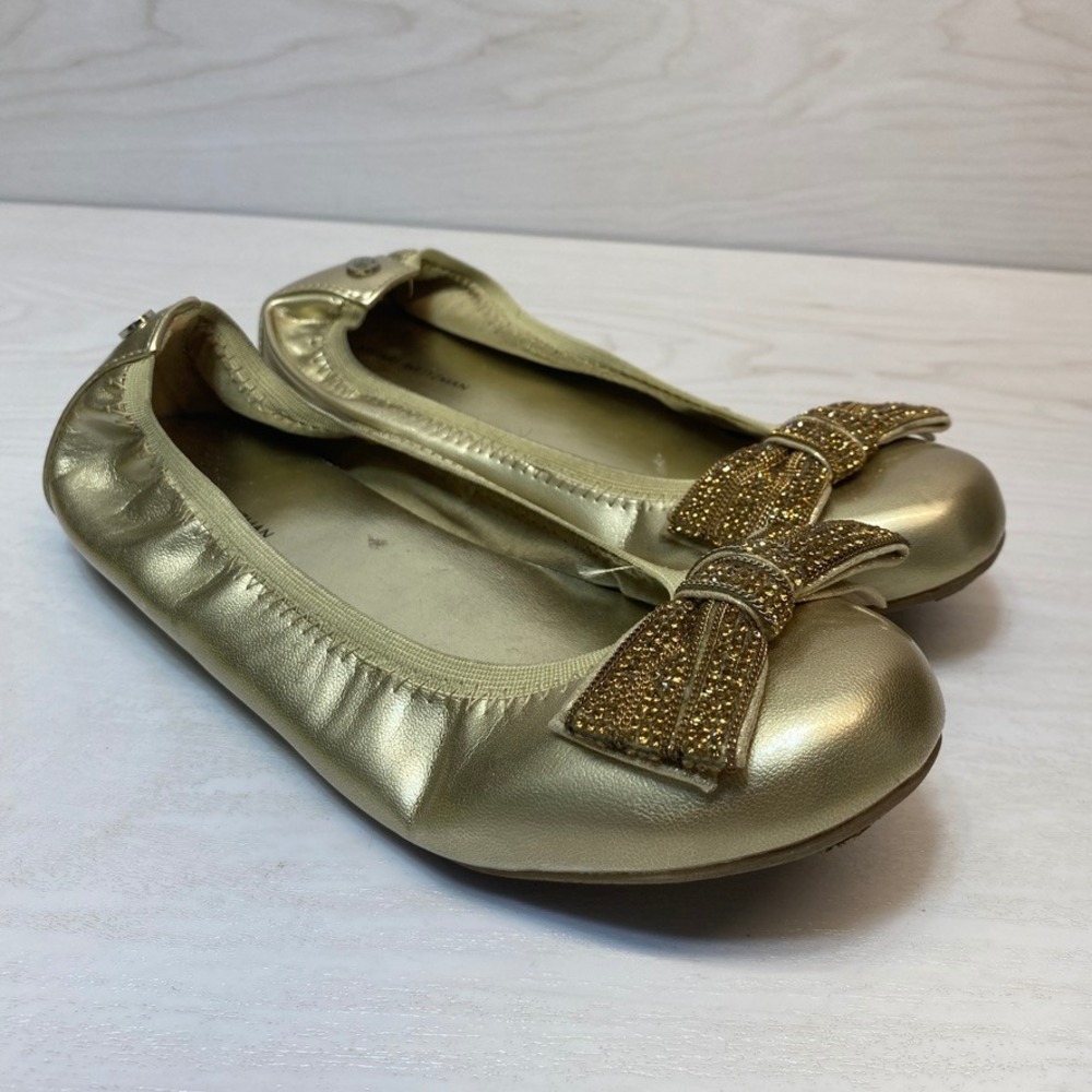 Stuart Weitzman Girls 4 Ballet Flats Fannie Chainbow Gold Rhinestone Party Shoes